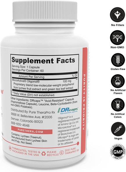 MicroActive Oligonol Sustained Release60 Veg Caps  2 Month Supply and 2X More BioAvailable  Clinically Proven to Support Body Composition  Younger Looking Skin  Vegan  Lab Tested  NonGMO