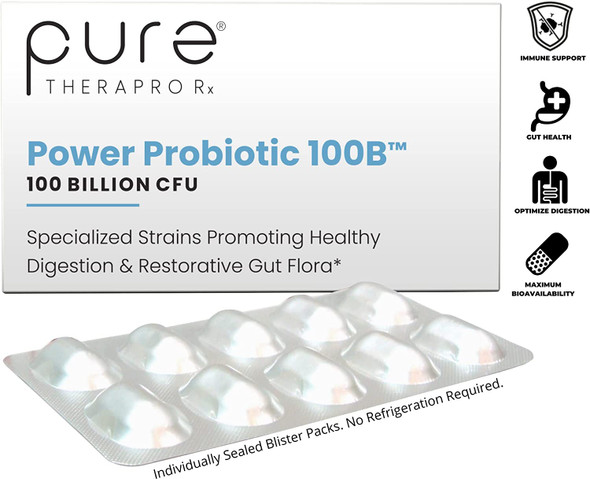 Power Probiotic 100B  30 AcidResistant Capsules  4 Proven Strains  100 Billion CFU / Capsule  Sealed in NitrogenPurged Aluminum Blister Packs to Insure Freshness  NO Refrigeration Required