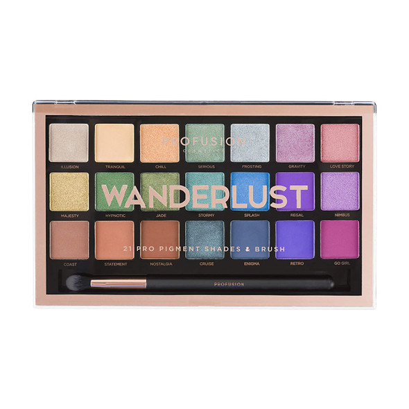 Profusion Cosmetics 21 Shade Eyeshadow Palette Collection  Brush Wanderlust