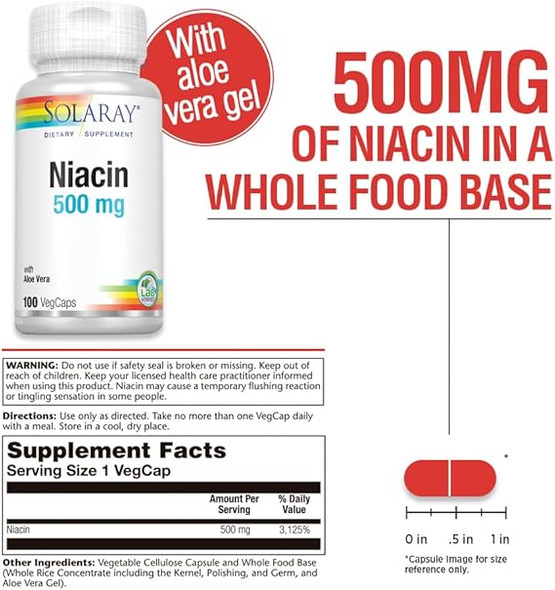 Solaray Niacin, No Flush 500mg | Vitamin B-3 for Healthy Skin, Circulatory, & Nervous System Support | Non-GMO & Vegan | 100 VegCaps Solaray Niacin, No Flush 500mg | Vitamin B-3 for Healthy Skin, Circulatory, & Nervous System Support | Non-GMO & Vegan | 100 VegCaps