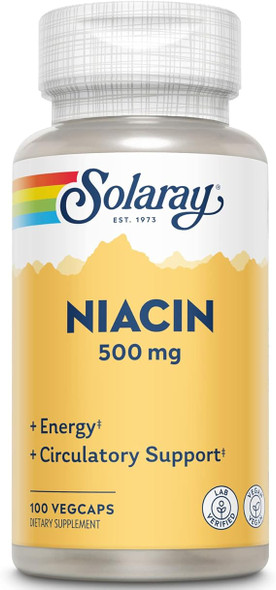 Solaray Niacin, No Flush 500mg | Vitamin B-3 for Healthy Skin, Circulatory, & Nervous System Support | Non-GMO & Vegan | 100 VegCaps Solaray Niacin, No Flush 500mg | Vitamin B-3 for Healthy Skin, Circulatory, & Nervous System Support | Non-GMO & Vegan | 100 VegCaps