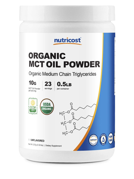 Nutricost Organic MCT Oil Powder 8oz (.5 LB) - Certified USDA Organic, Great for Keto, Ketosis and Ketogenic Diets - Zero Net Carbs (Medium Chain Triglyceride)