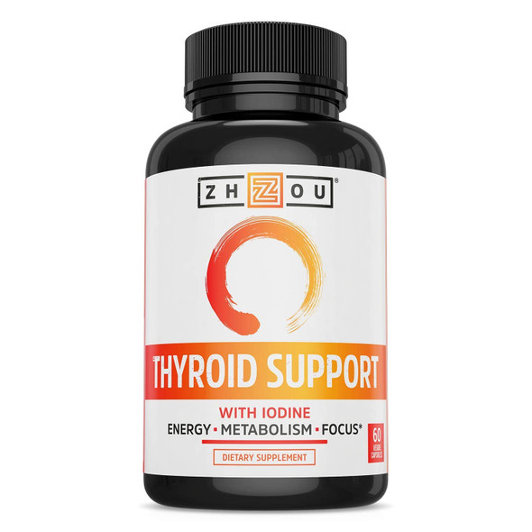 Zhou Thyroid Support Complex with Iodine | Energy, Metabolism & Focus Formula | Vegetarian, No Soy or Gluten | 30 Servings, 60 Caps