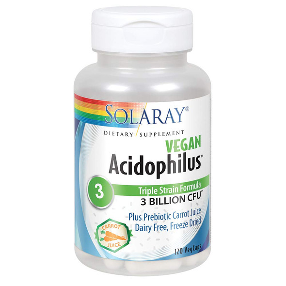 Solaray Acidophilus 3 Strain Probiotic & Prebiotic Carrot Juice Vegan, Veg Cap (Btl-Plastic) 3bil 120ct