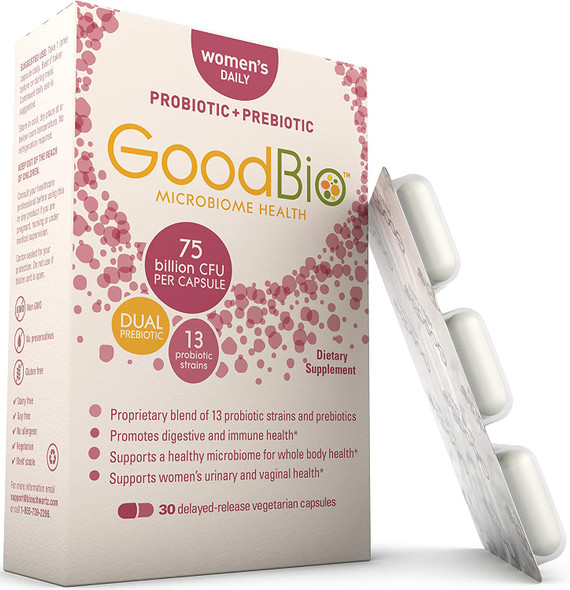 Premium Prebiotics and Probiotics for Women  Womens Immune Support  Urinary Vaginal  Digestive Health  75 Billion CFU  for Healthy Gut Flora with Inulin  ShelfStable  30ct by GoodBio