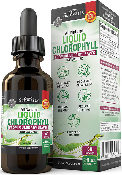 Chlorophyll Liquid Drops for Skin  Immune Support  Natural Detox Energy Booster  Digestion Support  Liquid Chlorophyll Deodorant for Women  Men  Vegan Unflavored  Alcohol Free  60 Servings
