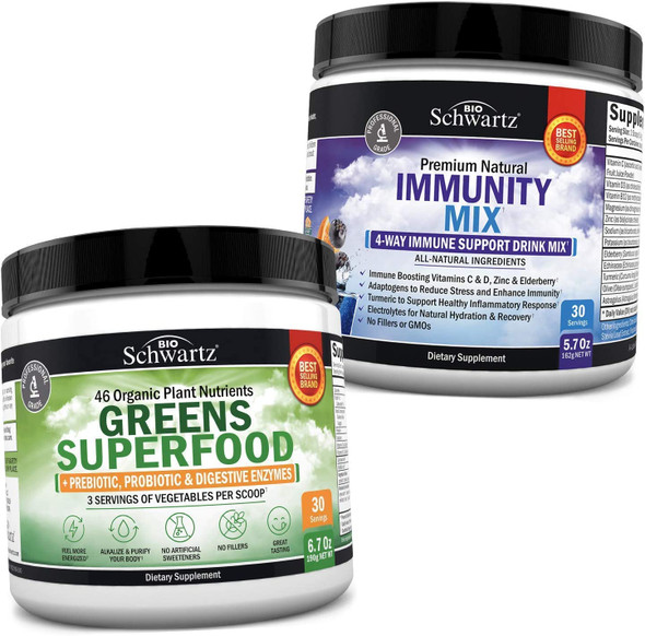 Super Greens Powder  3 Servings of Veggies per Scoop  Immunity Drink Mix with Vitamin C 1000 mg Elderberry  Zinc  Berry Flavored Powder  Promotes Immune Health  Natural Hydration
