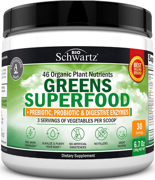 Super Greens Powder  3 Servings of Veggies per Scoop  Immunity Drink Mix with Vitamin C 1000 mg Elderberry  Zinc  Berry Flavored Powder  Promotes Immune Health  Natural Hydration