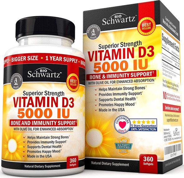 Vitamin D3 5000 IU with Olive Oil for Maximum Absorption  Immunity Drink Mix with Vitamin C 1000 mg Elderberry  Zinc  Berry Flavored Powder  for Healthy Immune Mood  Bone Support