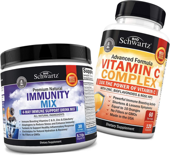 Immunity Drink Mix with Vitamin C 1000 mg Elderberry  Zinc  Berry Flavored Powder  Vitamin C 1000mg Capsules with Zinc Rose Hips  Bioflavonoids  Provides Enhanced Immune Support and Hydration