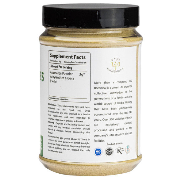 Achyranthes Aspera Powder Apamarga Support Frequent Urination for Men and Women l 7 Oz 200g Healthy Digestion l Bixa Botanical