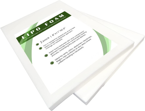 LIPO Foam Sheets for Post Surgical USE with Compression Garment After Liposuction Tummy Tuck AB Flattening 8x11 2Pack