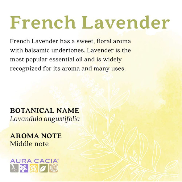 Aura Cacia 100 Pure French Lavender Essential Oil  Certified Organic GC/MS Tested for Purity  7.4 ml 0.25 fl. oz.  Lavandula angustifolia
