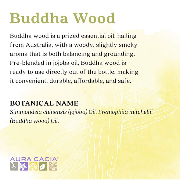 Aura Cacia Buddha Wood Essential Oil in Jojoba Oil  GC/MS Tested for Purity  0.5 fl. oz.