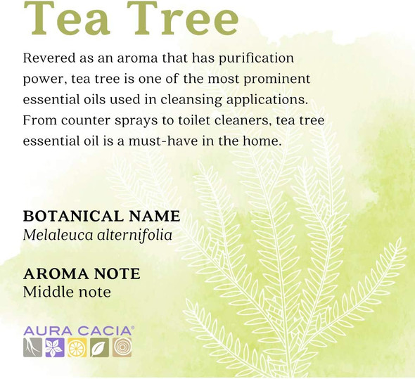 Aura Cacia Discover 100 Pure Tea Tree Essential Oil  GC/MS Tested for Purity  7.4 ml 0.25 fl. oz. in Box with Uses Insert  Melaleuca alternifolia