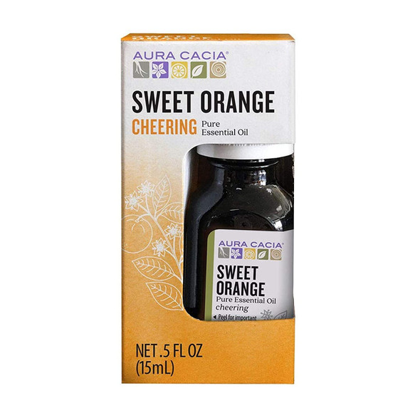 Aura Cacia 100 Pure Sweet Orange Essential Oil  GC/MS Tested for Purity  15 ml 0.5 fl. oz. in Box  Citrus sinensis