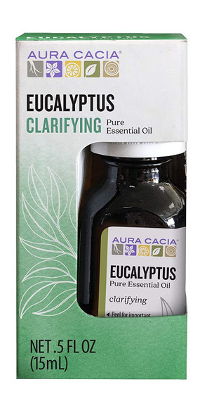 Aura Cacia 100 Pure Eucalyptus Essential Oil  GC/MS Tested for Purity  15 ml 0.5 fl. oz. in Box with Uses Insert  Eucalyptus globulus