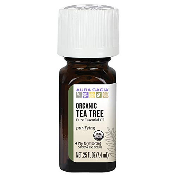 Aura Cacia 100 Pure Tea Tree Essential Oil  Certified Organic GC/MS Tested for Purity  7.4 ml 0.25 fl. oz.  Melaleuca alternifolia