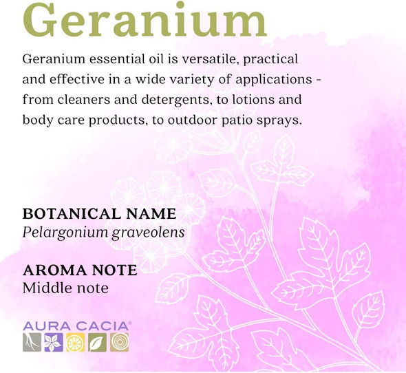 Aura Cacia 100 Pure Geranium Essential Oil  GC/MS Tested for Purity  15 ml 0.5 fl. oz.  Pelargonium graveolens