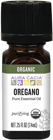 Aura Cacia 100 Pure Oregano Essential Oil  Certified Organic GC/MS Tested for Purity  7.4 ml 0.25 fl. oz.  Origanum vulgare