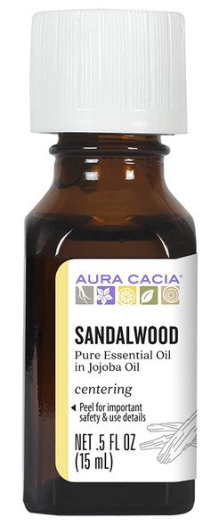 Aura Cacia Sandalwood Essential Oil in Jojoba Oil  GC/MS Tested for Purity  15ml 0.5 fl. oz.