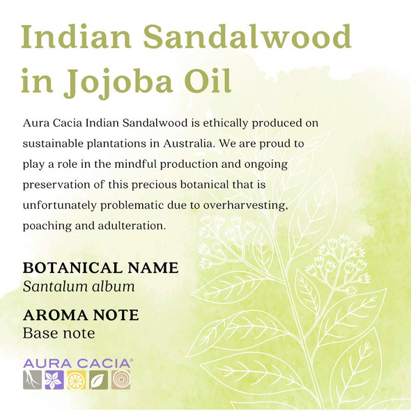 Aura Cacia Indian Sandalwood Essential Oil in Jojoba Oil  GC/MS Tested for Purity  15ml 0.5 fl. oz.