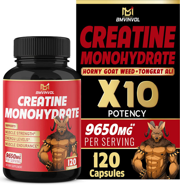 Creatine Monohydrate Capsules 9650mg  2 Months Supply  Horny Goat Weed Ginseng TongKat AIi  Energy Support Supplement Pills