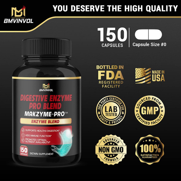 Digestive Enzymes with Prebiotics  Probiotics Supplement  150 Capsules  Bottled in USA  Supports Healthy Digestion Immune System Health and Nutrition Absorption