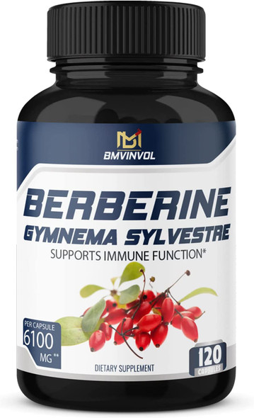 5in1 Berberine Supplement 6100mg with Ceylon Cinnamon Gymnema Sylvestre Bitter Melon  Black Pepper  Supports Immune Function Cardiovascular Heart 120 Count