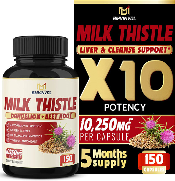 5 Months Supply Milk Thistle Extract Capsules  7 Herbs Equivalent to 10250 mg  Health Cleanse and Detox Supplement  Enhanced Beet Root Cissus Dandelion  More  Liver Support Pills Supplement