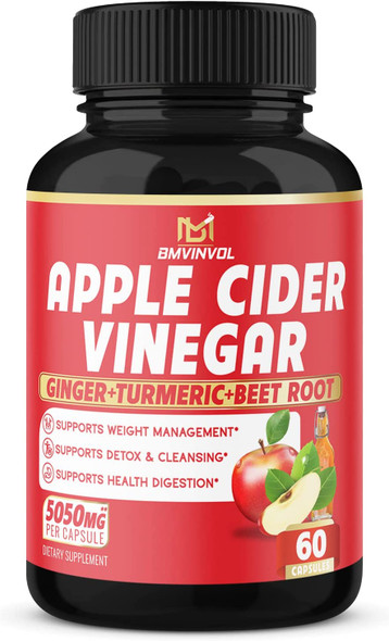 Apple Cider Vinegar Capsules  5050mg Herbal Equivalent with Ginger Turmeric  Supports Digestion Detox  Immune  2 Months Supply