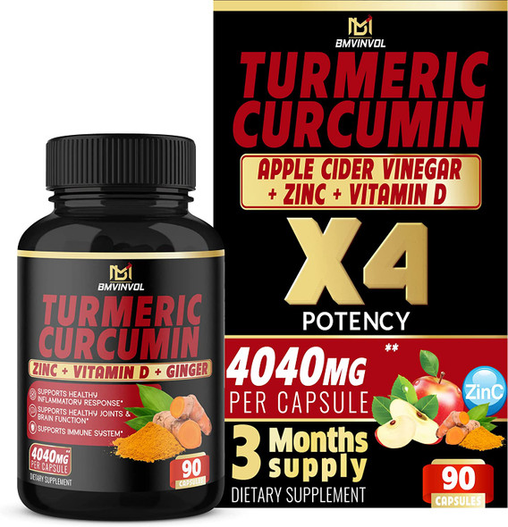 Turmeric Curcumin Supplement 4040 mg  95 Curcuminoids with Ginger Apple Cider Vinegar Black Pepper  Supports Joint  Healthy Inflammatory  3 Months Supply