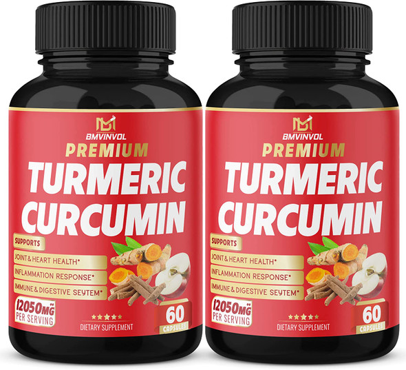 2 Packs Premium Turmeric Curcumin Supplement 12050mg with Ginger Apple Cider Vinegar Black Pepper  95 Curcuminoids  Joint Supplement Antioxidant Tumeric Supplements Capsules