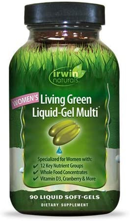 Irwin Naturals Women'S Living Green Liquid-Gel Multi Vitamin - 70 Essential Nutrients, Full-Spectrum Vitamins, Wholefood Blend - Targeted Adrenal & Brain Support - 90 Liquid Softgels