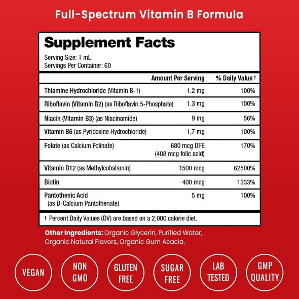 NutraChamps USDA Organic Vitamin B Complex Liquid Drops Sublingual B12 Methycobalamin | B1, B2, B3, B5, B6, B7, B9 | Methylated B Vitamins Complex for Women & Men | Biotin Niacinamide Folate & Folic Acid 2oz