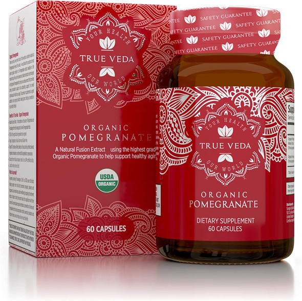 Pomegranate Extract Supplement  Ellagic Acid High Punicalagins  USDA Certified Organic Pomegranate Supplement  Blend of Pomegranate Fruit Seeds and Peel Extract  60 Vegan Pomegranate Capsules