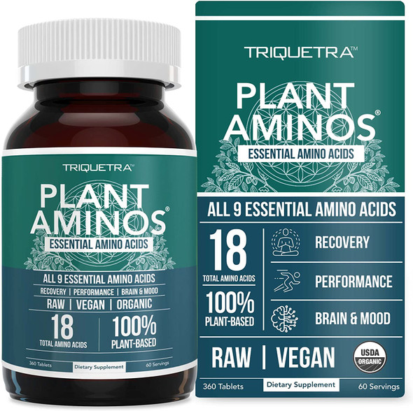 Plant Aminos Organic Essential Amino Acids EAAs  BCAA  100 PlantBased Raw Vegan  All 9 Essential Amino Acids with 18 Total Amino Acids 360 Tablets