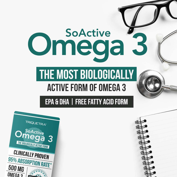SoActive Omega 3 EPA  DHA  95 Absorption Rate  Free Fatty Acid Form Omega 3  Near Instant Absorption EPA  DHA in Bloodstream Ready Form  More Effective than Fish Oil  Krill Oil 60 Capsules