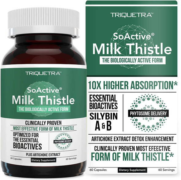 SoActive Milk Thistle Clinically Proven 10X More Effective Milk Thistle Phytosome Optimized for Essential Bioactive Silybin A  B Plus Bilear Artichoke Extract Detox  Bile Enhancer  60 Servings