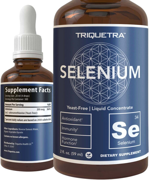 Selenium  200 mcg Selenomethionine Form 300 Servings  Vegan Glass Bottle Yeast Free  Sublingual Liquid Concentrate  Antioxidant Supports Immunity Thyroid Health  2 oz.