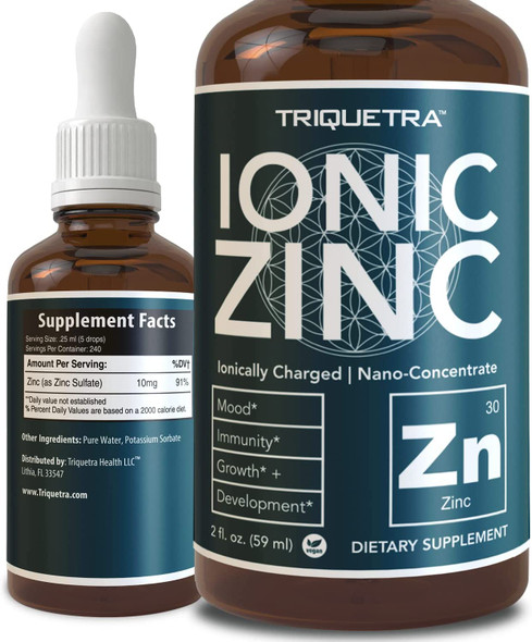 Ionic Liquid Zinc  8 Month Supply Adjustable Doses for Entire Family  Zinc Sulfate Form Vegan Glass Bottle  Immunity Brain Thyroid Support  Best Absorption of Zinc Supplements 2 oz.