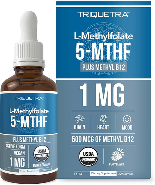 Organic Methyl Folate 1000 mcg  Methyl B12 Cofactor 300 Servings  Metabolically Active 5MTHF Form Organic Berry Flavor Liquid Sublingual Form  Mood Cognition Methylation Pregnancy