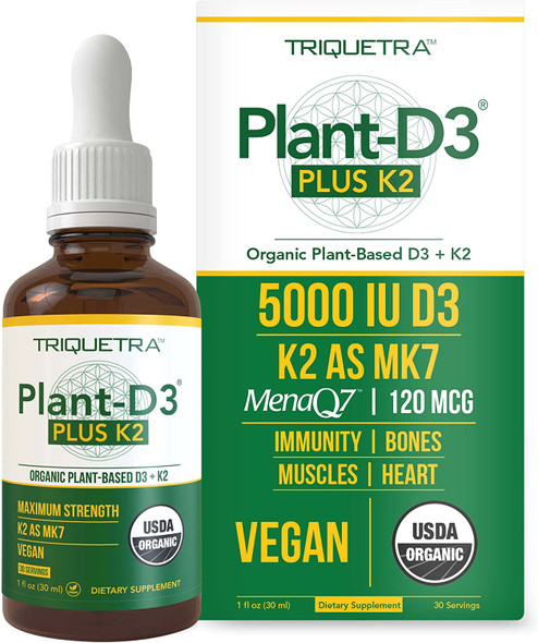 Organic Plant D3  K2 5000 iu D3  AllTrans MK7 from MenaQ7 120 mcg K2  100 Organic  PlantBased Sublingual D3 Drops Cholecalciferol 100 Vegan  Supports Immunity Bone Mood  Brain