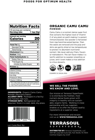 Terrasoul Superfoods Organic Camu Camu Powder 17.5 Oz 5 Pack  Raw  Natural Vitamin C  Immune Support
