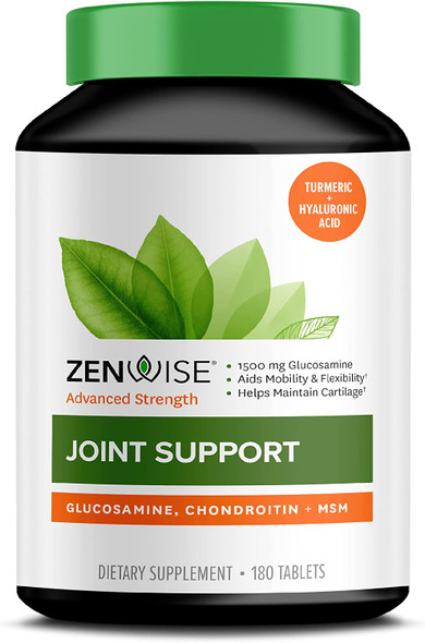 Zenwise Joint Support Supplement  1500mg Glucosamine 1200mg Chondroitin 1000 MG MSM  Hyaluronic Acid for Advanced Relief  Mobility Supplement for Pain Aches Soreness  Inflammation  180 Tablets