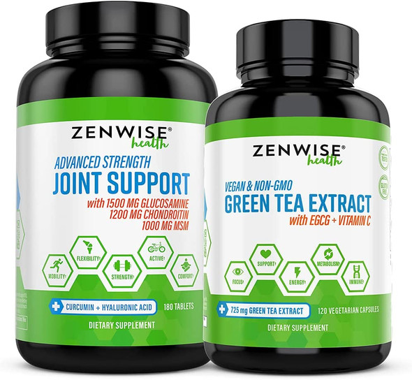Zenwise Energy  Mobility Boost Bundle  Joint Support  Green Tea Extract  Features MSM Glucosamine  Chondroitin for Extra Strength Relief  Plus Vitamin C  Immune  Metabolism Booster