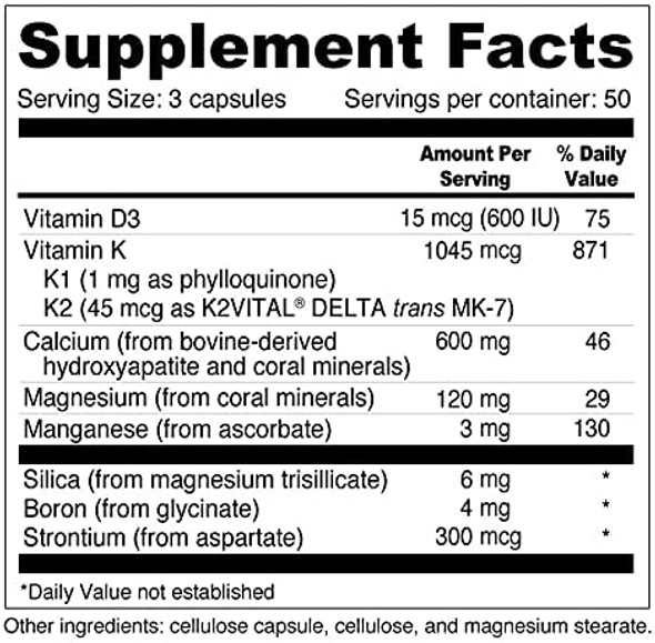 Daily Bone Xcel High Absorption Calcium with Vitamin D K1 K2 150 Capsules