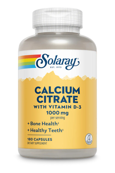 Solaray Calcium Citrate with Vitamin D-3 Capsules, 1000mg, 180 Count by Solaray