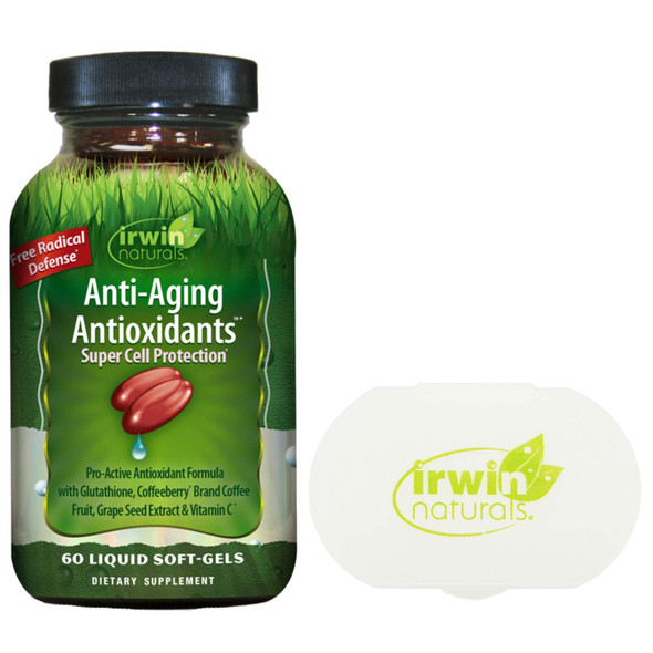 Irwin Naturals Anti Aging Antioxidants Super Cell Protection - 60 Soft-Gels - Bundle with a Pill Case