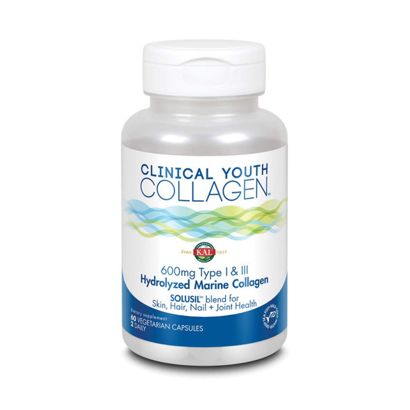 KAL Clinical Youth Collagen 600 Mg Type I & III | 60 Vegetable Capsules